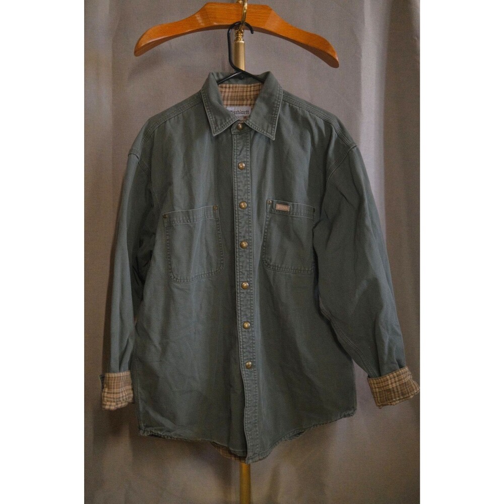 Carhartt Flannel Lined Canvas Shirt Jacket Shacket Green S96MOS Men's Med